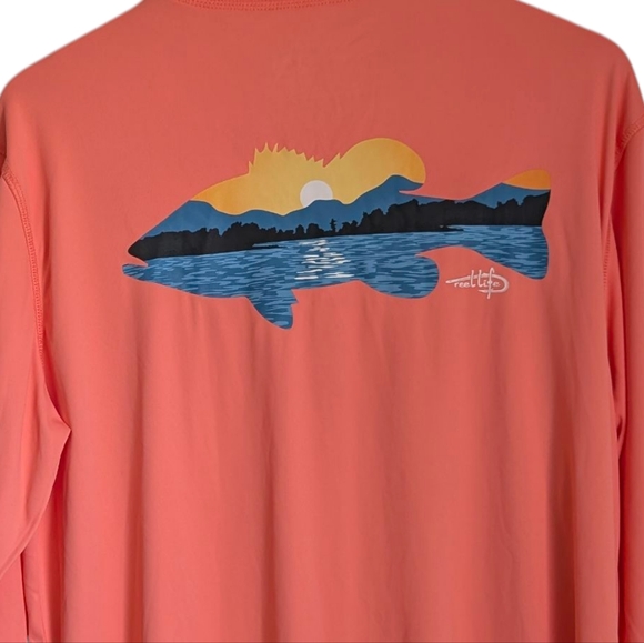 REEL LIFE Fishing Rashguard Lake View SPF50 Long Sleeve Coral Sun Defender Large - Picture 4 of 8